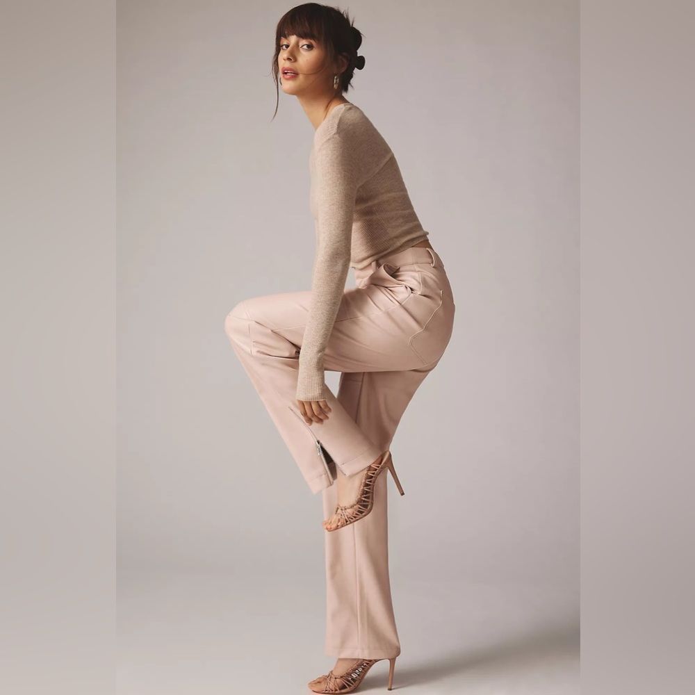 Anthropologie NWT Avec Les Filles Faux Leather Utility Pants Cream Pink Size 8